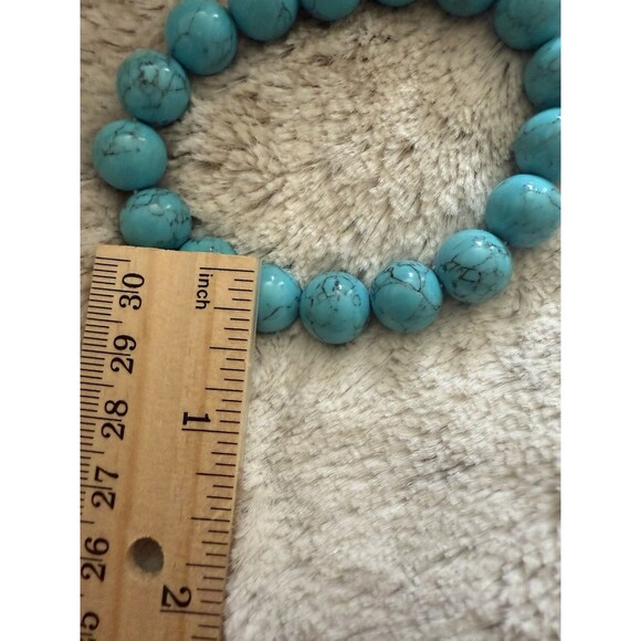 Set Of Two TURQUOISE Stone Bead Bracelets Stretch - Picture 6 of 9
